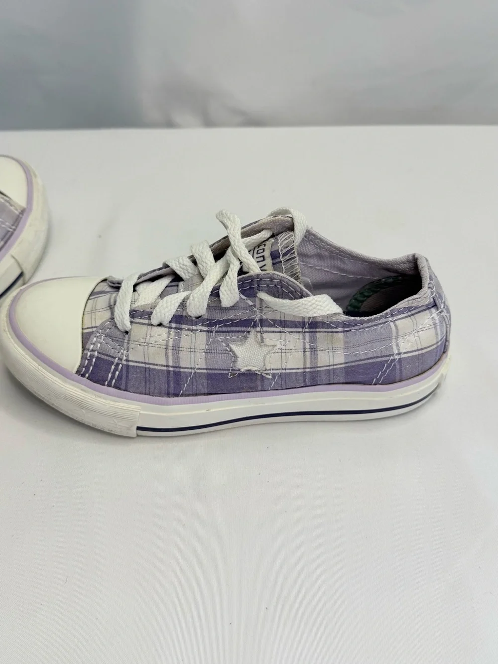 Converse One Star Kids Size 12 Purple Plaid Low-Top Sneakers GUC
